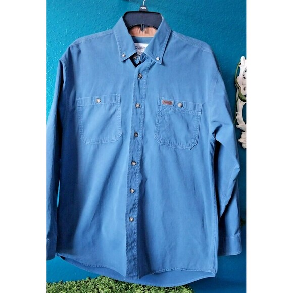 Carhartt Mens Long Sleeve Button Down Shirt Size Medium Blue - Picture 1 of 6